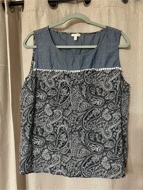 Talbots Navy Paisley Tank with Chambray Yoke